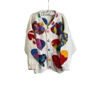 Vintage Christine Foley Girls Colorful Hearts Cotton Cardigan Sweater Size KM